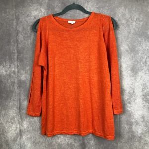 J. Jill Linen Blend Top Slit Sleeve Orange Casual Beachy Comfy Size Medium